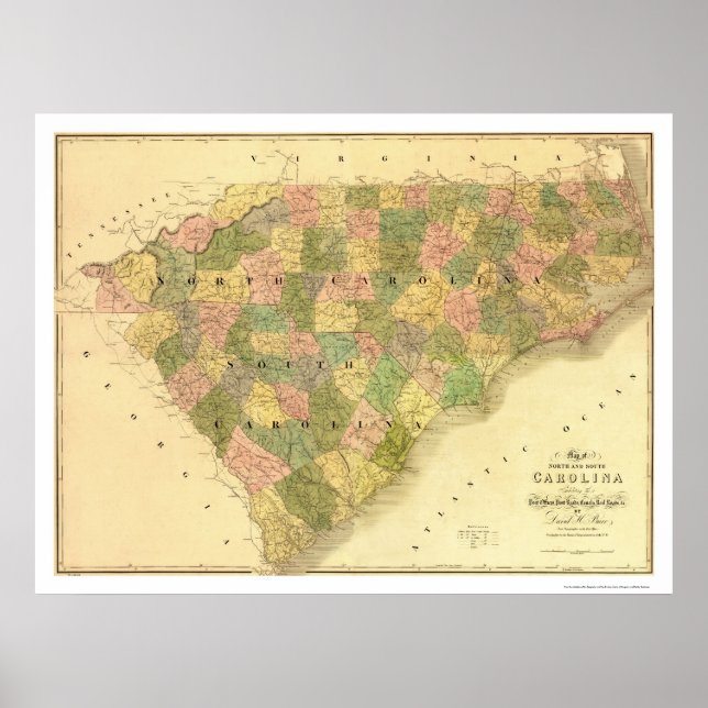 Póster Mapa de Carolina del Norte y del Sur 1839 (Frente)