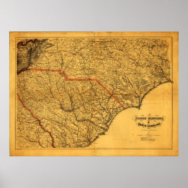 Póster Mapa de Carolina del Norte y del Sur (1865) (Frente)