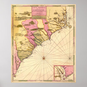 Póster Mapa de Carolina del Sur de 1683