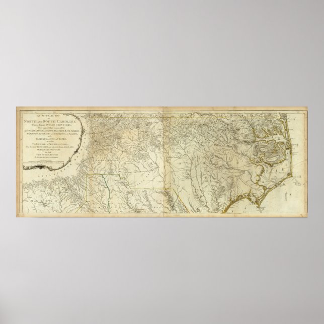 Póster Mapa de Carolina del Sur y del Norte (Frente)