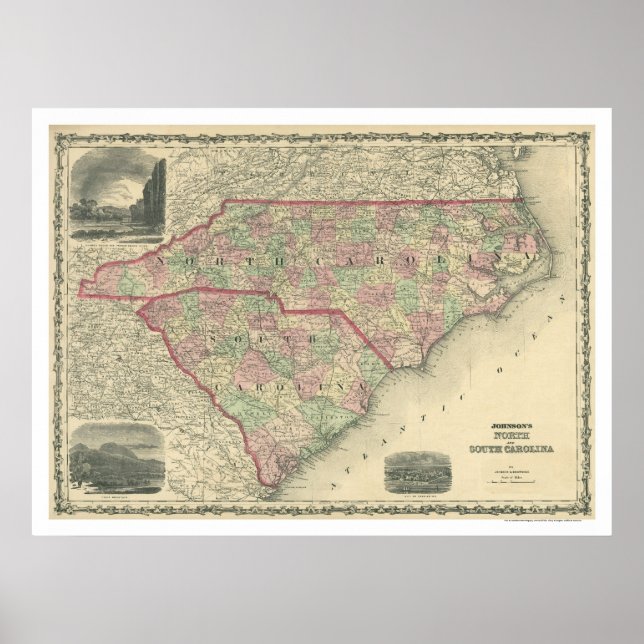 Póster Mapa de Carolina del Sur y del Norte 1861 (Frente)