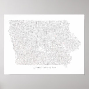 Póster Mapa de carreteras de grava de Iowa