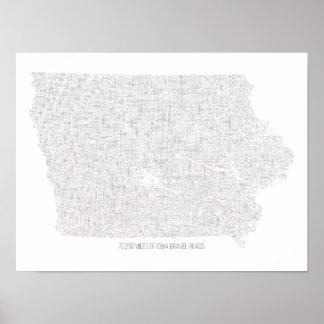 Póster Mapa de carreteras de grava de Iowa