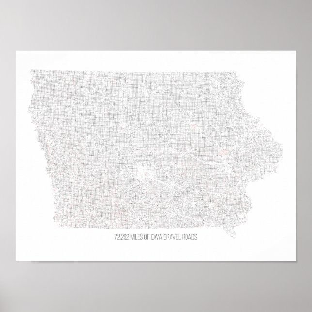 Póster Mapa de carreteras de grava de Iowa (Frente)