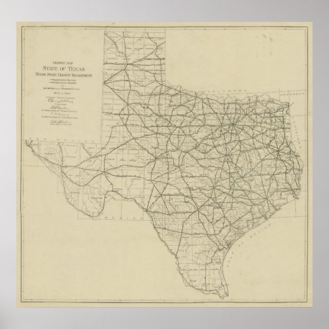 Póster Mapa de carreteras de Texas (1919) (Frente)