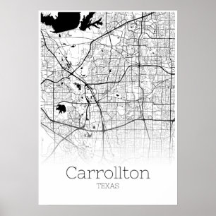 Póster Mapa de Carrollton - Tejas - poster del mapa de la