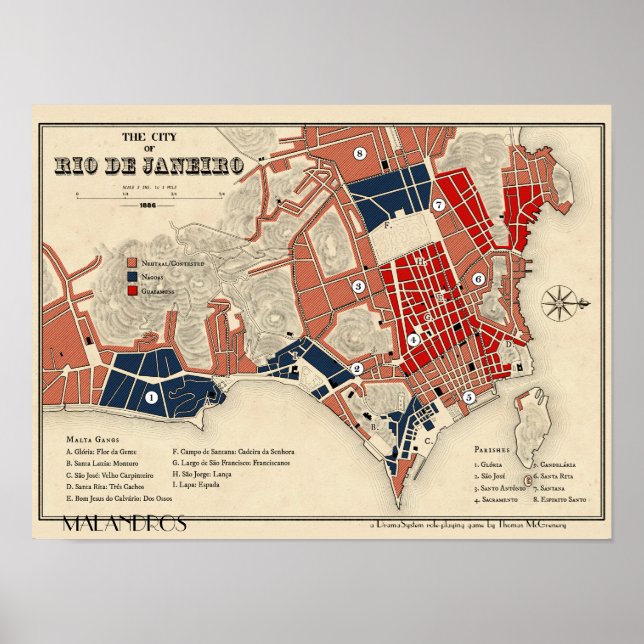 Póster Mapa de carteles de Malandros Río de Janeiro (Frente)