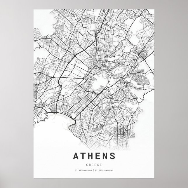 Póster Mapa de cartografía de Atenas (Frente)