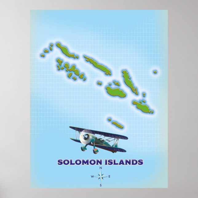 Póster Mapa de cartografía de las islas Salomón. (Frente)
