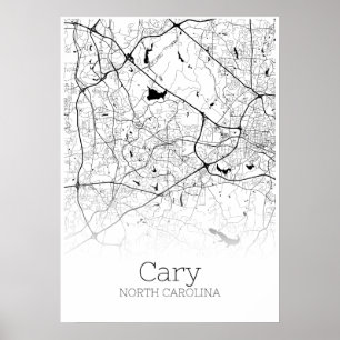 Póster Mapa de Cary - Carolina del Norte - Poster del Map