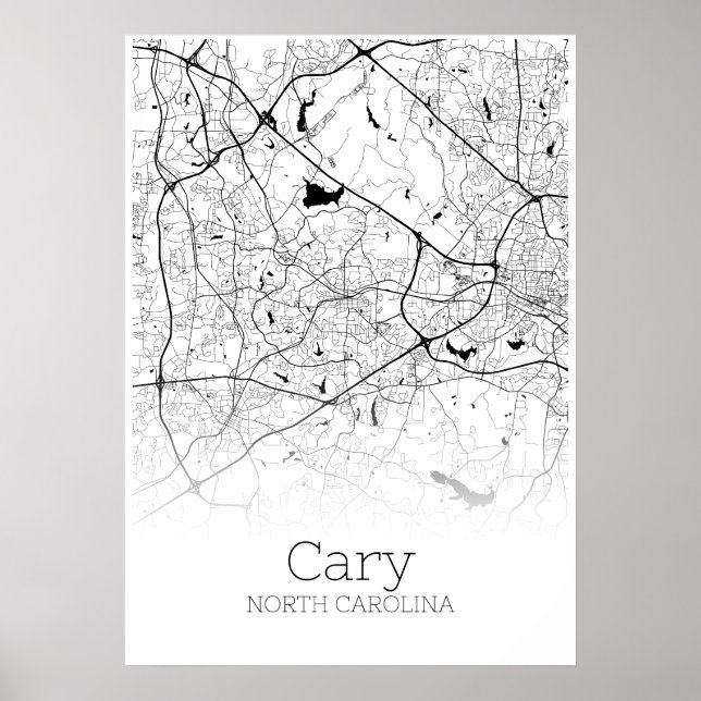 Póster Mapa de Cary - Carolina del Norte - Poster del Map (Frente)