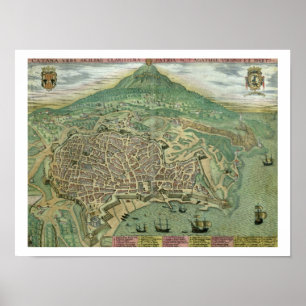 Póster Mapa de Catania, de 'Civitates Orbis Terrarum' por