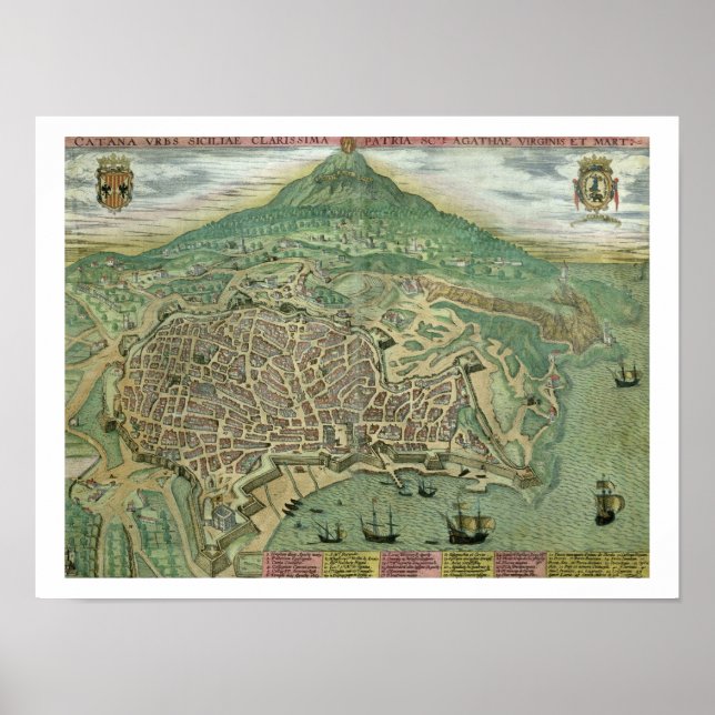 Póster Mapa de Catania, de 'Civitates Orbis Terrarum' por (Frente)