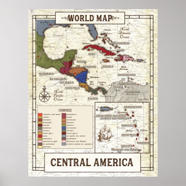 Póster Mapa De Centroamérica (Frente)