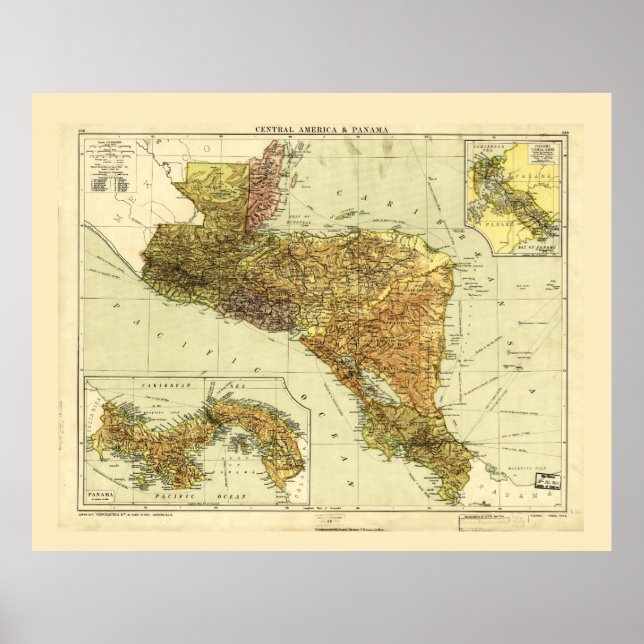 Póster Mapa de Centroamérica y Panamá c. 1920 (Frente)
