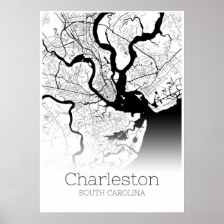 Póster Mapa de Charleston - Carolina del Sur - Poster del