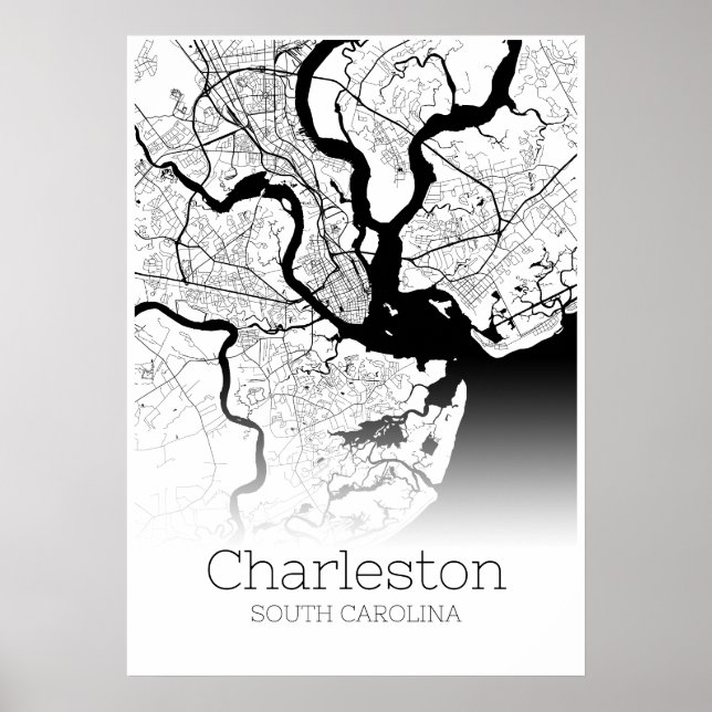 Póster Mapa de Charleston - Carolina del Sur - Poster del (Frente)