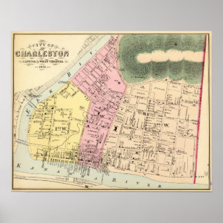 Póster Mapa de Charleston, Virginia Occidental