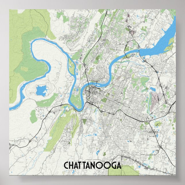 Póster Mapa de Chattanooga (Frente)
