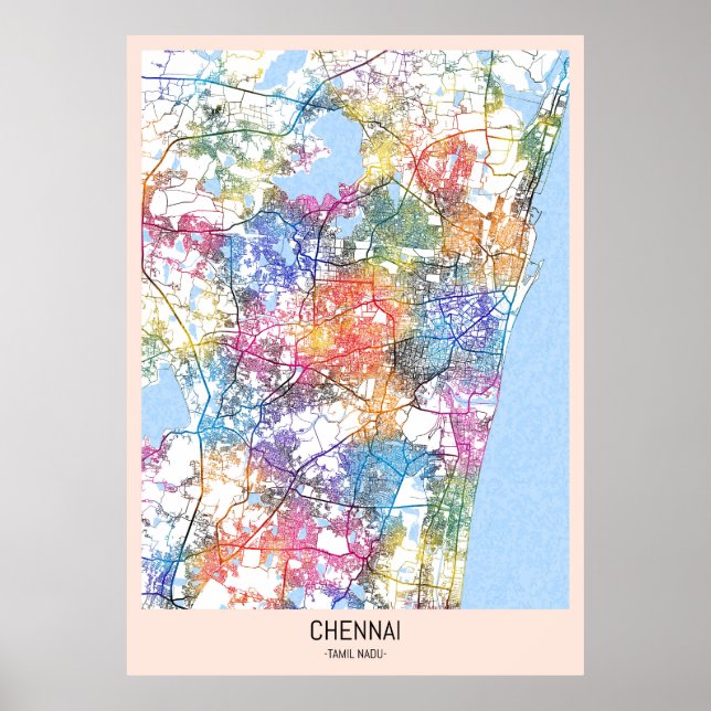 Póster Mapa de Chennai Tamil Nadu (Frente)