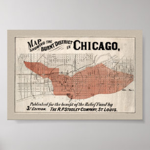 Póster Mapa de Chicago de 1871 después del incendio Resta