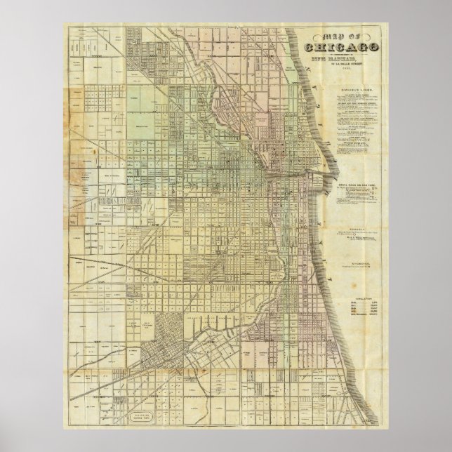 Póster Mapa de Chicago Illinois de 1857 (Frente)