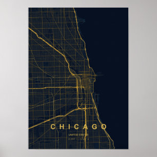 Póster Mapa de Chicago Illinois Estilizado Moderno Real