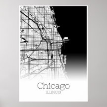 Mapa de Chicago - Illinois IL - Poster del Mapa de