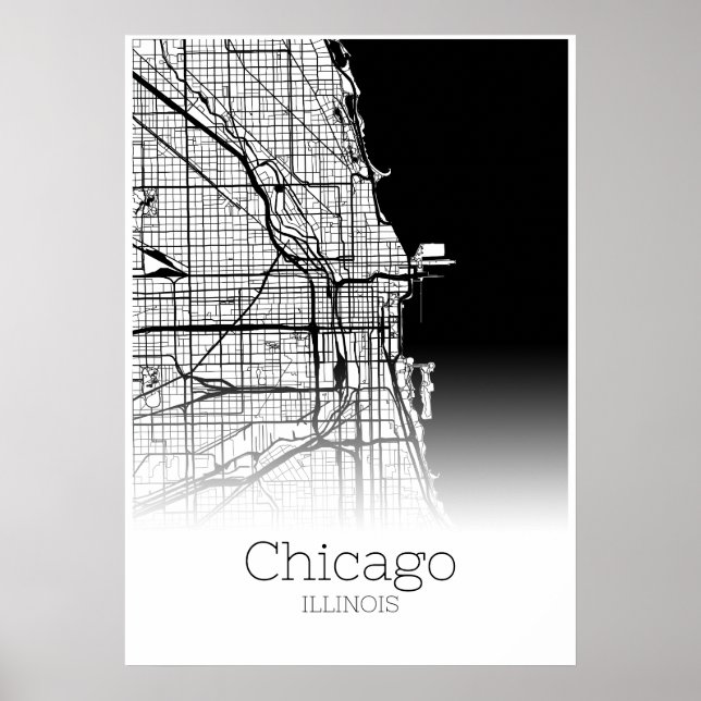 Póster Mapa de Chicago - Illinois IL - Poster del Mapa de (Frente)