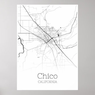 Póster Mapa de Chico - California - Poster de Mapa de Ciu