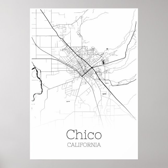 Póster Mapa de Chico - California - Poster de Mapa de Ciu (Frente)