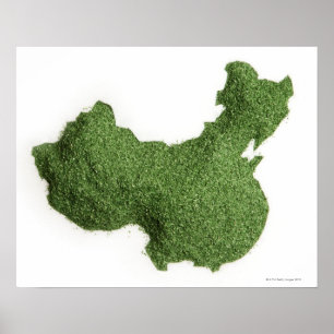 Póster Mapa de China continental hecho de hierba