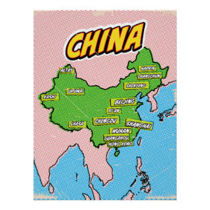 Póster Mapa de China ilustrado con arte pop