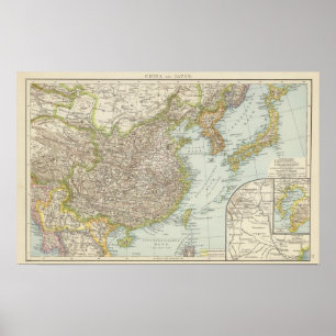 Póster Mapa de China y de Japón
