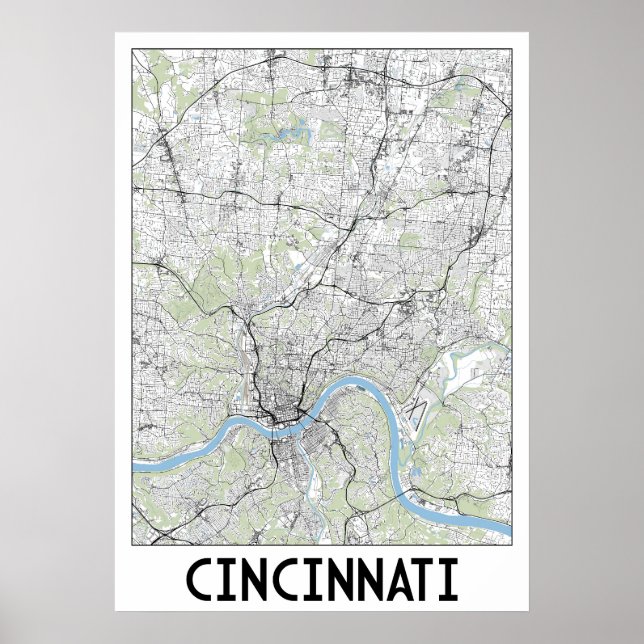 Póster Mapa de Cincinnati (Frente)