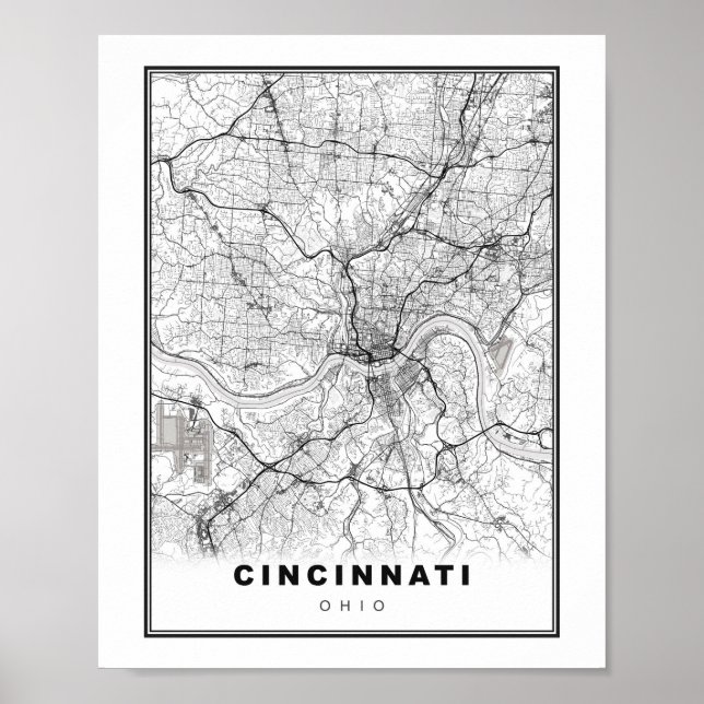 Póster Mapa de Cincinnati (Frente)