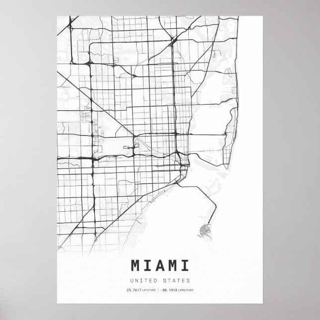 Póster Mapa de Ciudad de Cartografía de Miami (Frente)