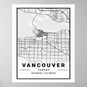 Póster Mapa de ciudad de viaje de Vancouver British Colum