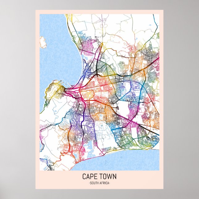 Póster Mapa de Ciudad del Cabo de Sudáfrica (Frente)