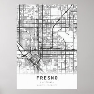 Póster Mapa de Ciudad Fresno