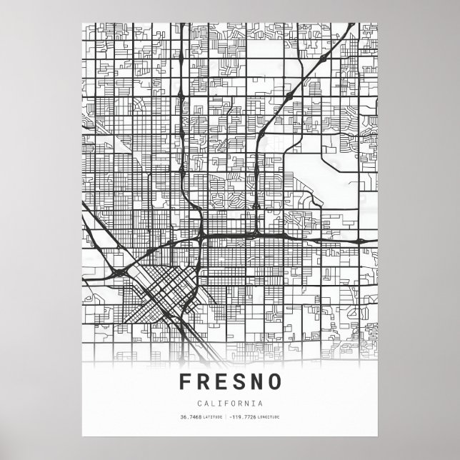 Póster Mapa de Ciudad Fresno (Frente)