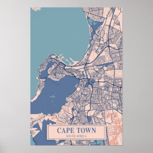 Póster Mapa de Ciudad Ventosa Ciudad del Cabo Sudáfrica V