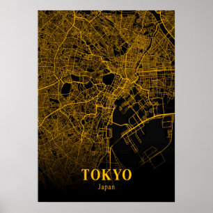 Póster Mapa de ciudades de Japón Oro Mapa de ciudades asi