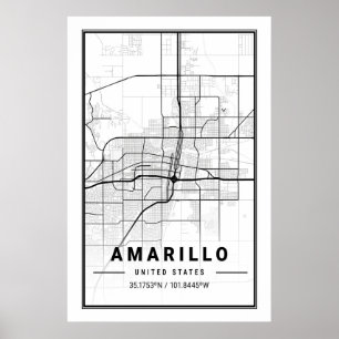 Póster Mapa de ciudades de viaje de Amarillo Texas