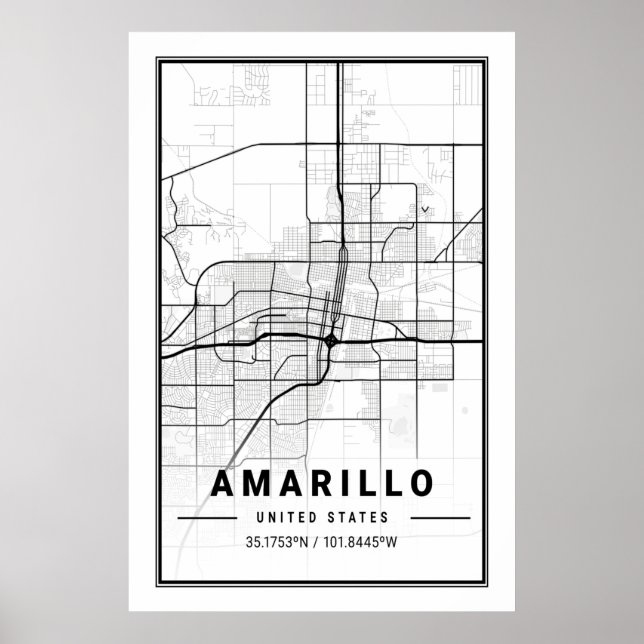 Póster Mapa de ciudades de viaje de Amarillo Texas (Frente)