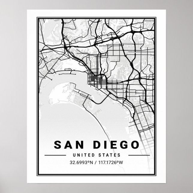Póster Mapa de ciudades de viaje de Estados Unidos de San (Frente)