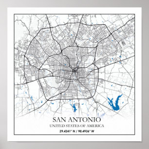 Póster Mapa de ciudades de viaje de San Antonio Texas