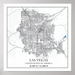 Póster Mapa de ciudades de viajes de Las Vegas Nevada Est