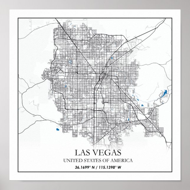 Póster Mapa de ciudades de viajes de Las Vegas Nevada Est (Frente)