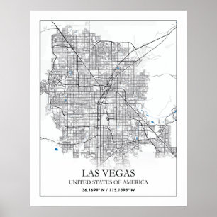 Póster Mapa de ciudades de viajes de Las Vegas Nevada Est